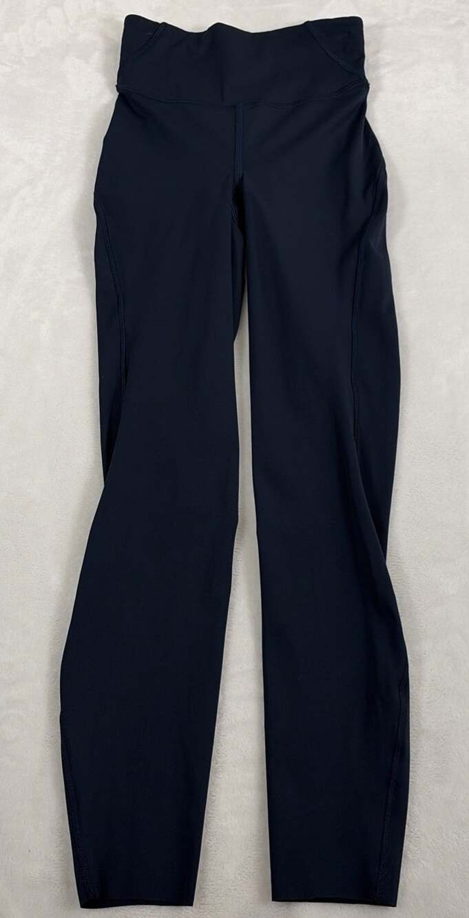 Lululemon Women's Leggings Full Length Raw Edge Bottom High Rise NavyBlue Size 0